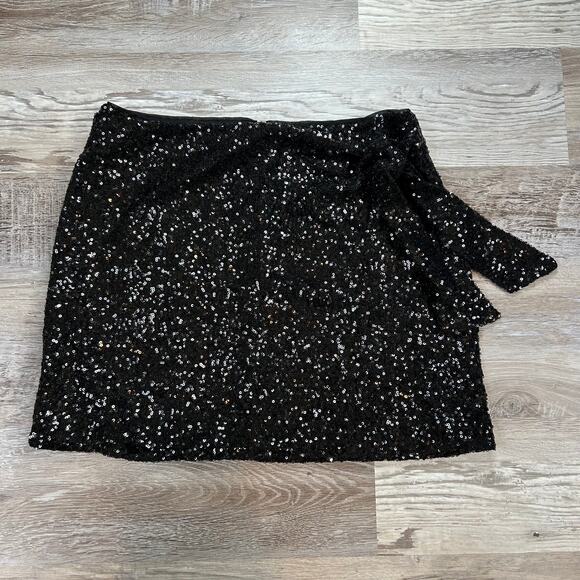 House of Harlow 1960 Black Sequin Mini Skirt Sparkle Lined Glam Y2K M - Picture 1 of 8